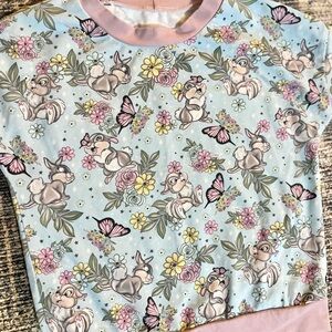 Pastel Bunny & Butterfly Toddler Top with Pink Trim - 3T